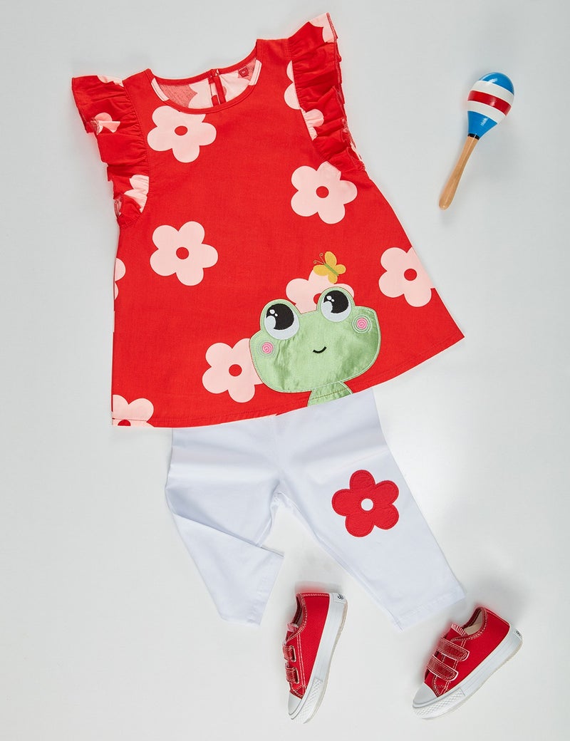 Denokids Frog Red White Girl Tunic Leggings Set  - Image 3