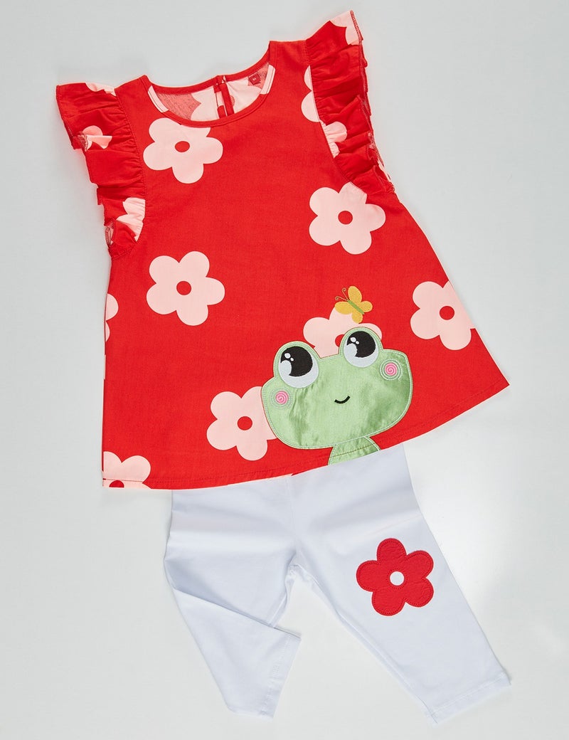 Denokids Frog Red White Girl Tunic Leggings Set  - Image 5