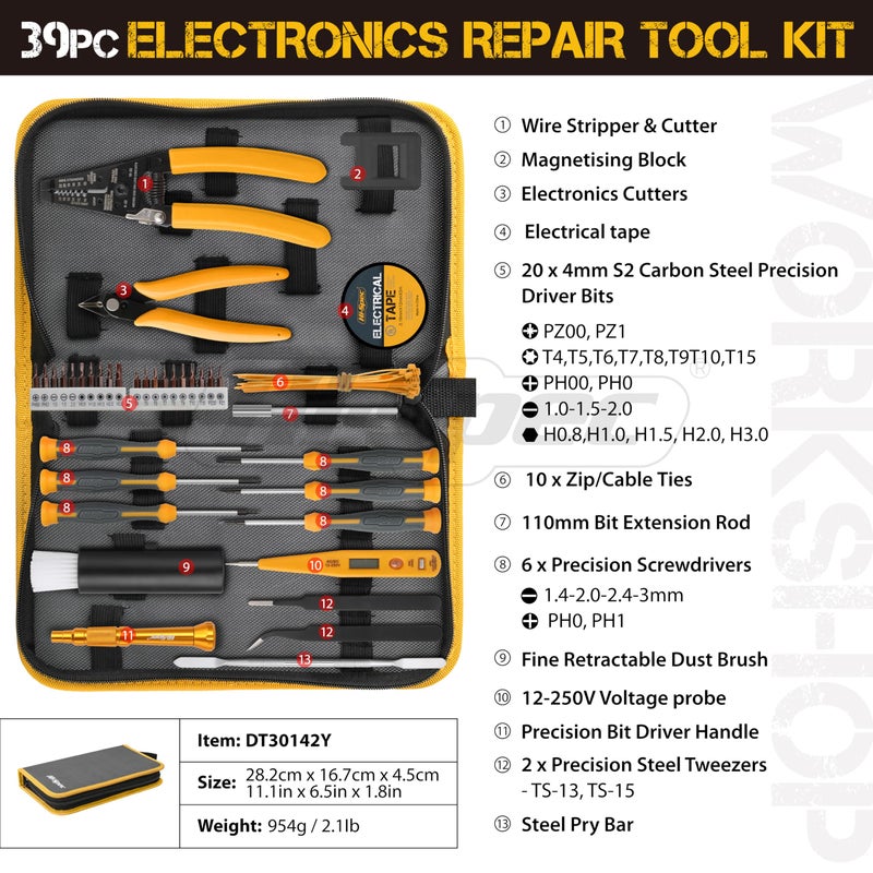 Hi-Spec 39pc Electronics Repair & Opening Tool Kit Set for Laptops, Phones, Devices, Computer & Gaming Accessories. Precision Small Screwdrivers with Pentalobe Bits for iPhones & MacBooks - Image 2