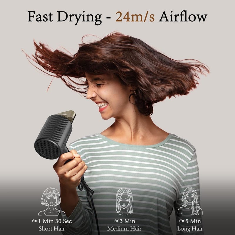 Rescien hair dryer - 10 x 7 x 19cm/250g, hair dryer ions 2000W - small & foldable & 2026 new, travel hair dryer with styling nozzle & diffuser, quick-drying travel hair dryer, salon hair dryer silent - Image 2