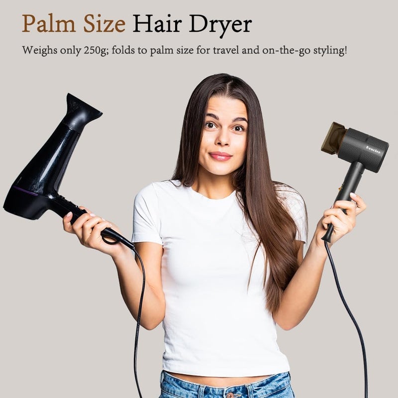 Rescien hair dryer - 10 x 7 x 19cm/250g, hair dryer ions 2000W - small & foldable & 2026 new, travel hair dryer with styling nozzle & diffuser, quick-drying travel hair dryer, salon hair dryer silent - Image 3