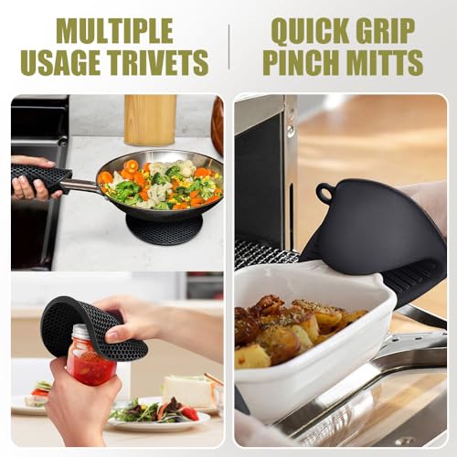 Rorecay 6pcs Oven Mitts and Pot Holders Sets Heat Resistant 500 Degrees, Extra Long and Non-Slip Silicone Oven Gloves Potholders Hot Pads for Kitchen Baking Cooking, Quilted Liner, Black - Image 3