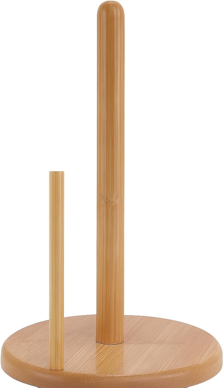 حامل لفائف مناشف ورقية من الخيزران من فيتو، حامل لفائف ورق مطبخ يُوضع على سطح الطاولة بقاعدة مانعة للانزلاق، تصميم طبيعي ومتين لتخزين ورق المطبخ، ورق الألمنيوم، والفيلم اللاصق