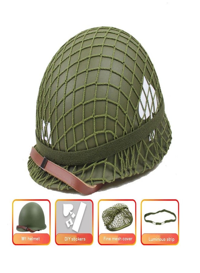 WXKHV WWII US WW2 Army M1 Steel Pot Helmet Replica - Military Gear Uniform with Net Cover, Chin Strap, Cat Eye Belt - Image 2