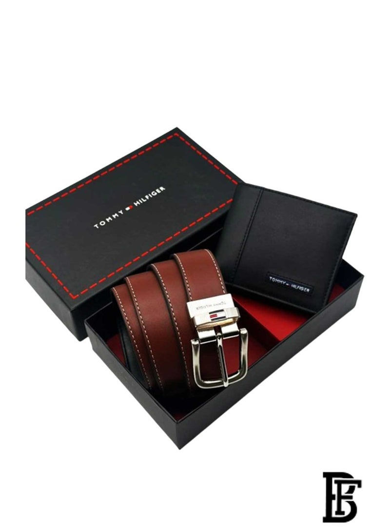 تومي هيلفيغر سبورت طقم هدية رجالي تومي هيلفيغر محفظة جلدية وحزام أسود / بني - أسود