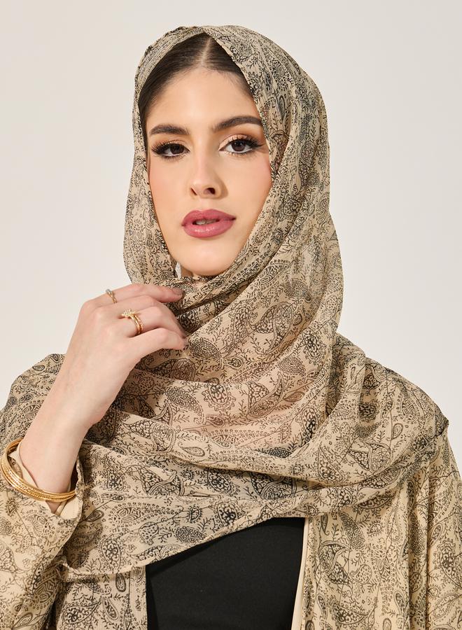 Styli all over paisley print batwing sleeve abaya with full lining on body and on sleeve and matching scarf - Image 5