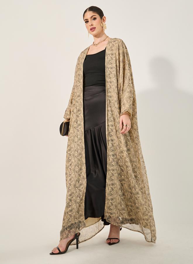 Styli all over paisley print batwing sleeve abaya with full lining on body and on sleeve and matching scarf - Image 2