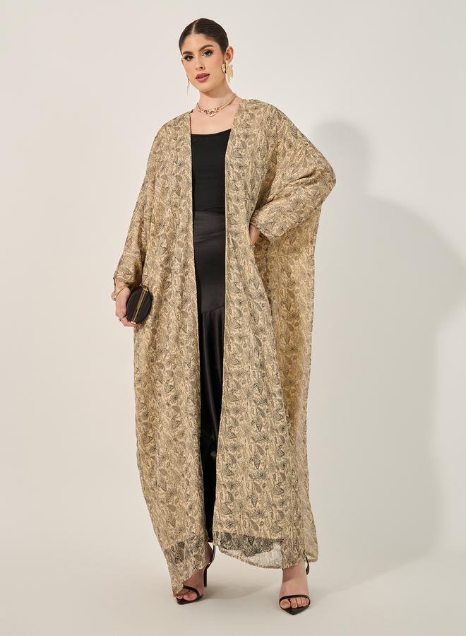 Styli all over paisley print batwing sleeve abaya with full lining on body and on sleeve and matching scarf - Image 1
