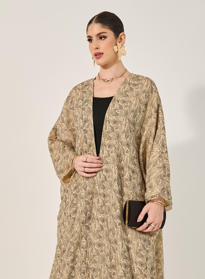 Styli all over paisley print batwing sleeve abaya with full lining on body and on sleeve and matching scarf - Image 3