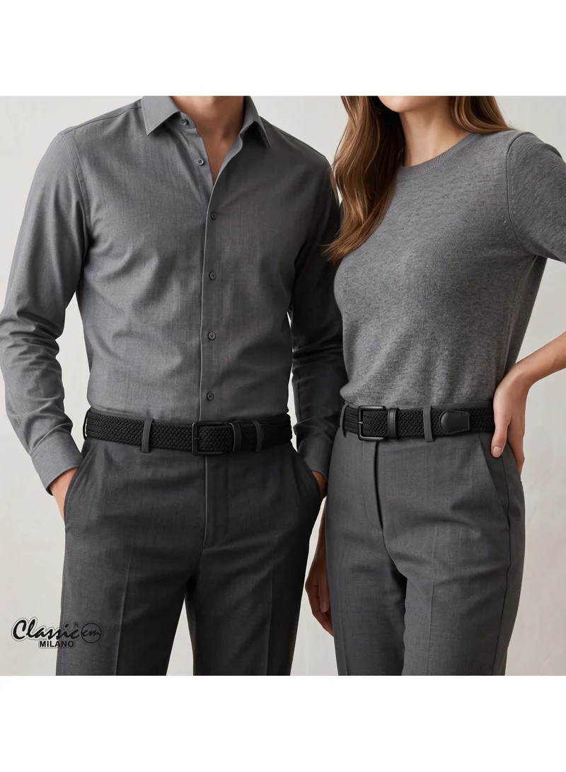 Classic Milano Black (DWE-312) Classic Milano Braided Cotton Elastic Stretch Belt for Men & Women, Woven Canvas Web Belt with Gift Box, Adjustable Men's Belt | Full Length: 110CM (Free Size - Fits up to the waist of 40 Inches / 100 CM)  | Best Price UAE