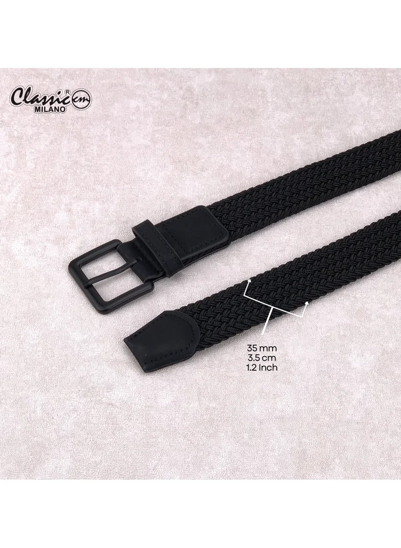 Classic Milano Black (DWE-312) Classic Milano Braided Cotton Elastic Stretch Belt for Men & Women, Woven Canvas Web Belt with Gift Box, Adjustable Men's Belt | Full Length: 110CM (Free Size - Fits up to the waist of 40 Inches / 100 CM)  | Best Price UAE