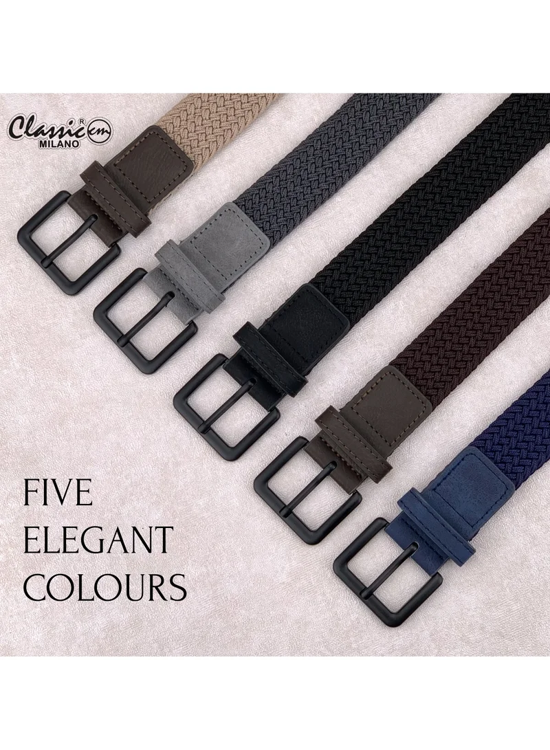 Classic Milano Black (DWE-312) Classic Milano Braided Cotton Elastic Stretch Belt for Men & Women, Woven Canvas Web Belt with Gift Box, Adjustable Men's Belt | Full Length: 110CM (Free Size - Fits up to the waist of 40 Inches / 100 CM)  | Best Price UAE