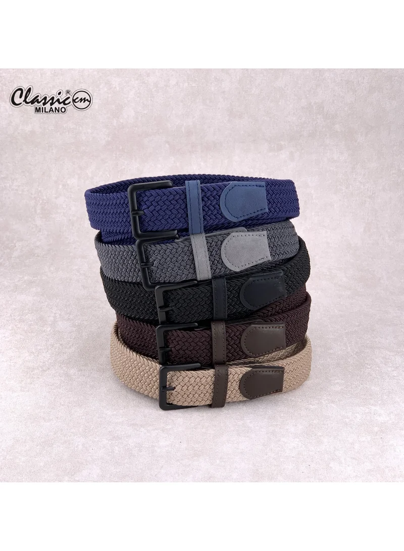 Classic Milano Black (DWE-312) Classic Milano Braided Cotton Elastic Stretch Belt for Men & Women, Woven Canvas Web Belt with Gift Box, Adjustable Men's Belt | Full Length: 110CM (Free Size - Fits up to the waist of 40 Inches / 100 CM)  | Best Price UAE
