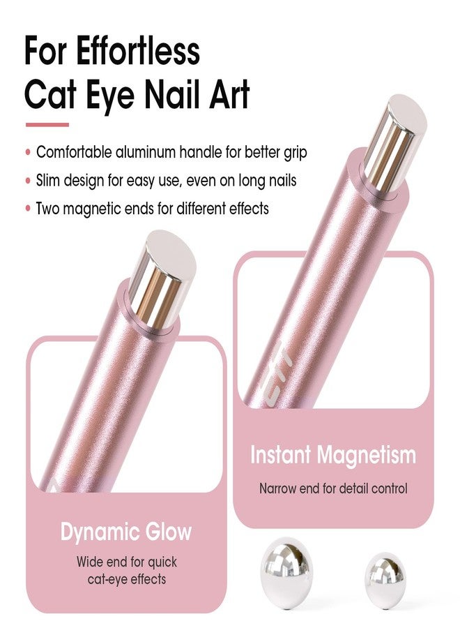Gellen Pink Double-Ended Magnet for Cat Eye Gel Polish - Dual Cat Eye Nail Magnet Tool with Wide & Narrow Tips, Strong Magnetic Stick for Cat Eye Nail Art DIY Salon Use - Image 2