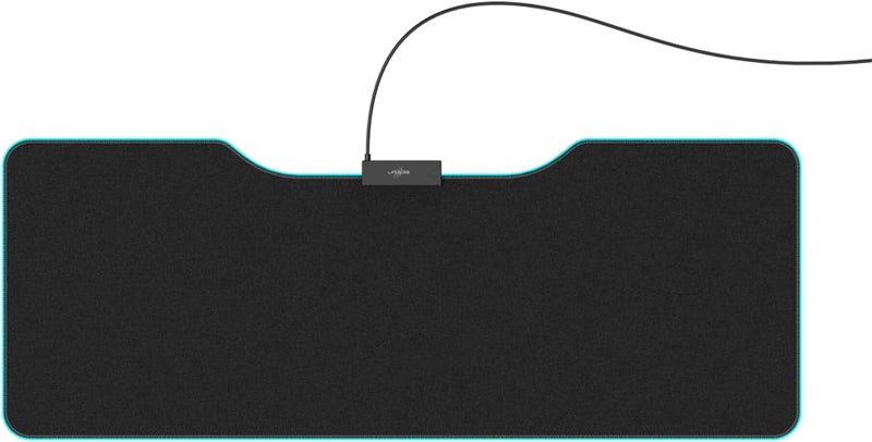 يو ريج uRage لوحة ماوس ألعاب Lethality 450 XXL بإضاءة RGB LED، بساط مكتب كبير ممتد بأبعاد 90 × 34 سم، مزودة بإضاءة عبر USB، وقاعدة مطاطية مانعة للانزلاق، وسطح مقاوم للماء، مع حواف مخيطة، مناسبة لألعاب الكمبيوتر – أسود - Image 1