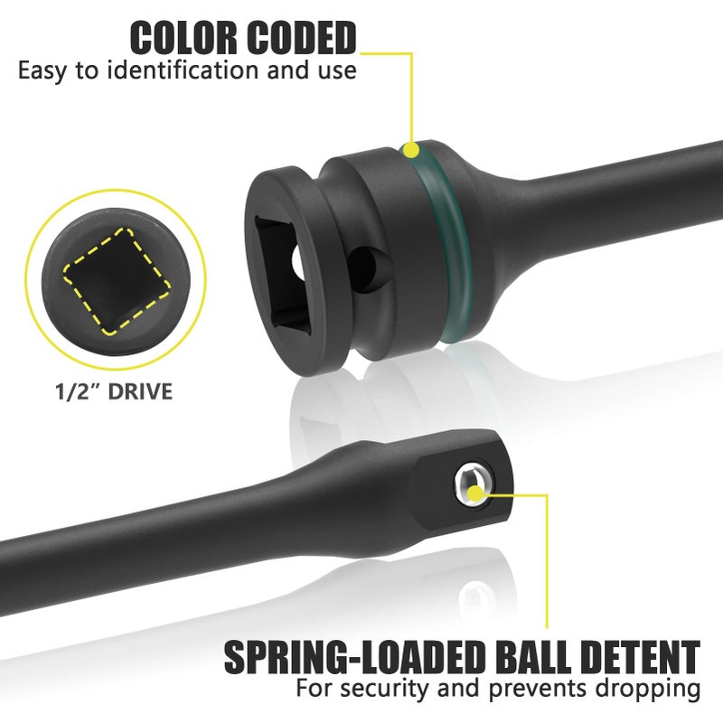 ARUCMIN 1/2" Drive Torque Limiting Extension Bar Set, 10-Piece Lug Nut Torque Stick Set With 8 Inch Color-Coded 65 to 150 Ft-Lbs Torque Sticks - Image 3