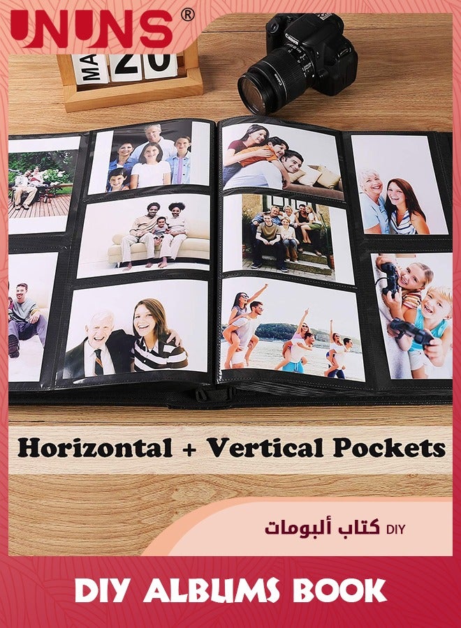 UNUNS ألبومات الصور، 4x6 بوصة 600 صورة ذات سعة كبيرة جدًا، ألبومات صور زفاف عائلية، كتاب صور، صور أفقية ورأسية، غطاء جلدي مصنوع يدويًا، ألبومات DIY، أوراق صغيرة ذهبية  - Image 2