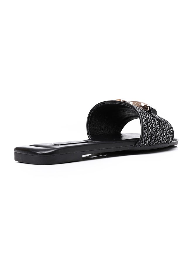 DejaVu Braided Strap Slip On Straw Olive Women Slippers  - Image 3