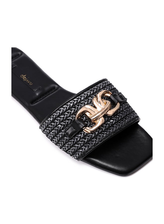 DejaVu Braided Strap Slip On Straw Olive Women Slippers  - Image 5