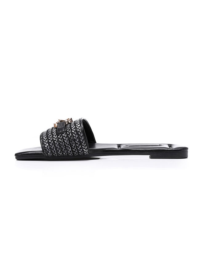 DejaVu Braided Strap Slip On Straw Olive Women Slippers  - Image 4