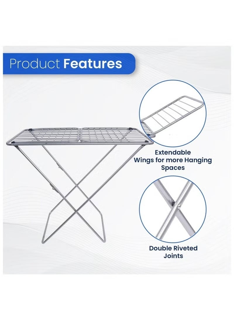 Zaros Cloth Drying Foldable Stand, Sturdy Clothes Dryer, Weather Resistor, Heavy Duty Clothing Racks Steel Silver 18 meter - Image 3