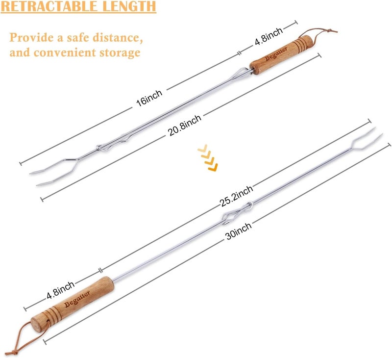 Begatter Smores Sticks, Marshmallow Sticks for Fire Pit, 30" Long Extendable Heavy Duty Roasting Sticks for Hot Dogs Vegetables S'mores over Campfire, 4 Pack - Image 3