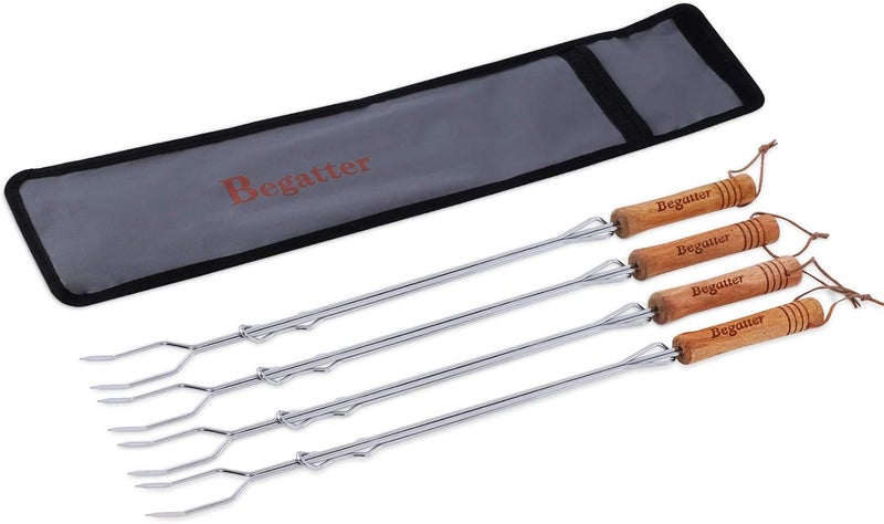 Begatter Smores Sticks, Marshmallow Sticks for Fire Pit, 30" Long Extendable Heavy Duty Roasting Sticks for Hot Dogs Vegetables S'mores over Campfire, 4 Pack - Image 1