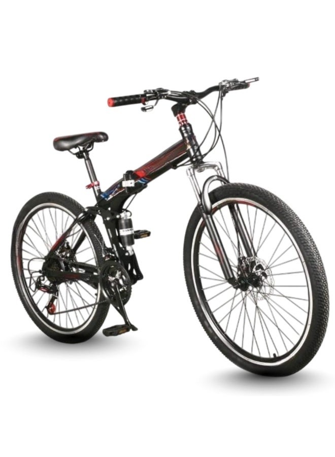 folding mountain bike 26inch 21 speed dual suspension steel frame - Image 1