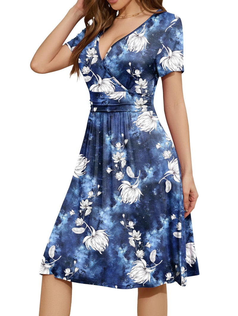 WEACZZY Summer Dresses for Women 2025 Vacation Sundress Floral Fit and Flare Spring Dress,Waterlily Blue,XL - Image 2