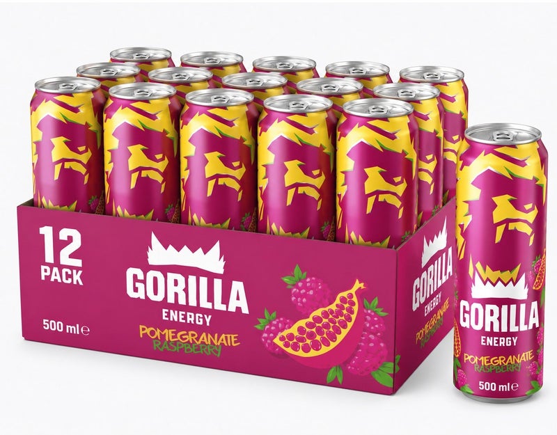 Gorilla Ultimate Energy Drink Pomegranate Raspberry 500ml x 12 Cans – Refreshing Energy Formula with Caffeine, Taurine & B Vitamins - Image 1