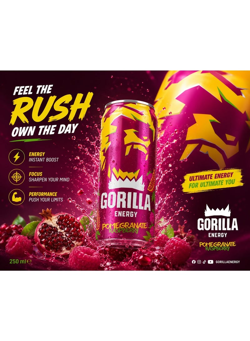 Gorilla Ultimate Energy Drink Pomegranate Raspberry 500ml x 12 Cans – Refreshing Energy Formula with Caffeine, Taurine & B Vitamins - Image 2