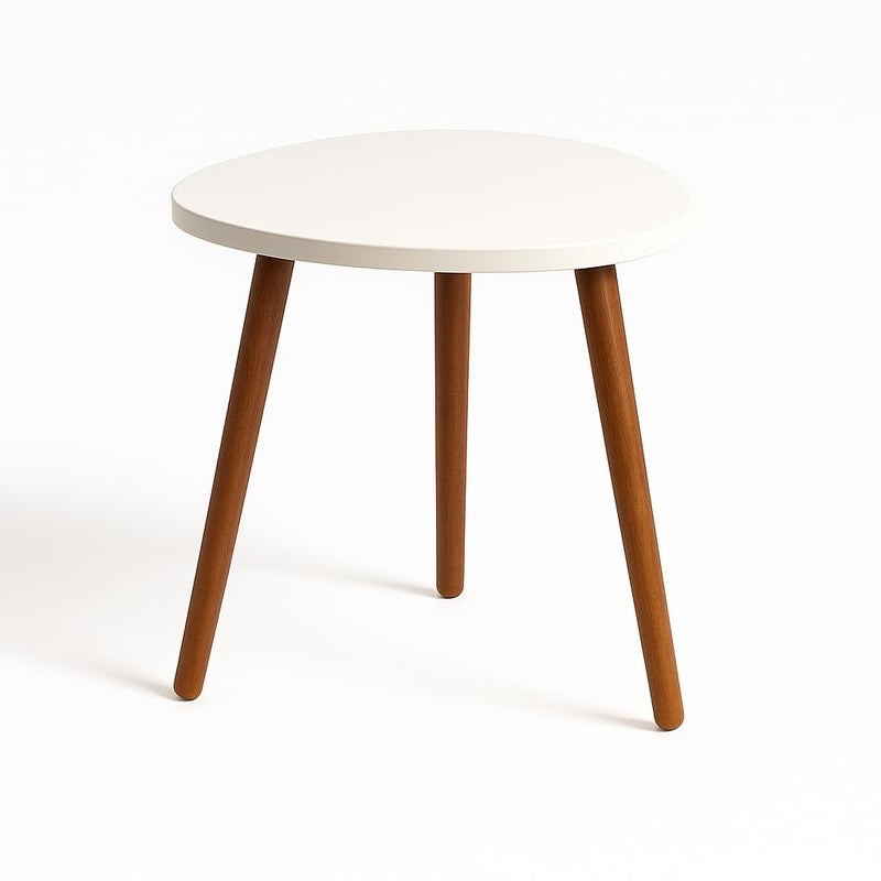 FENDI HOME FendiHome Modern round Side Table – 35cm Wooden Accent Table with Beech Legs | Compact Bedside, Sofa & Plant Stand | MDF Melamine Surface with PVC Finish | 43cm Height (White) - Image 5