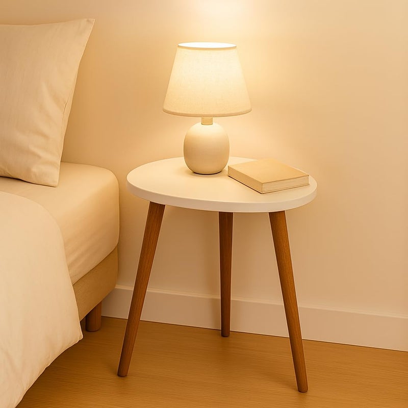 FENDI HOME FendiHome Modern round Side Table – 35cm Wooden Accent Table with Beech Legs | Compact Bedside, Sofa & Plant Stand | MDF Melamine Surface with PVC Finish | 43cm Height (White) - Image 3