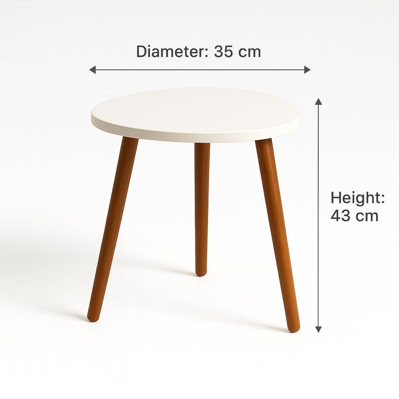 FENDI HOME FendiHome Modern round Side Table – 35cm Wooden Accent Table with Beech Legs | Compact Bedside, Sofa & Plant Stand | MDF Melamine Surface with PVC Finish | 43cm Height (White) - Image 2