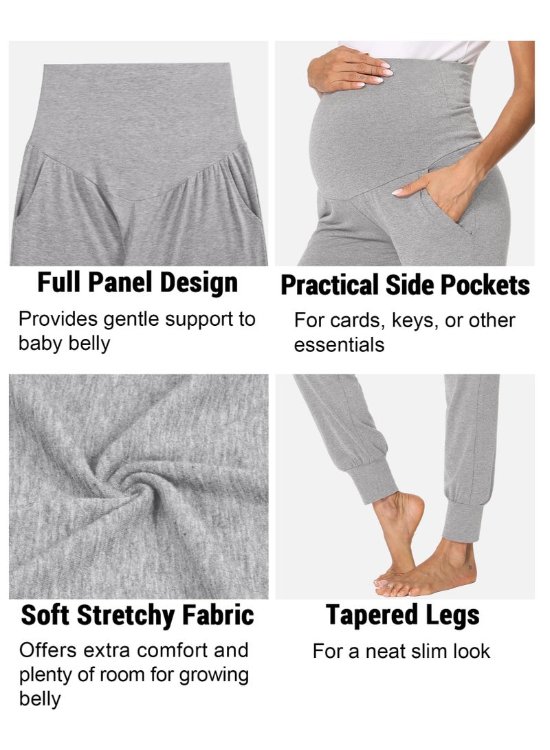 Barakah Women's Maternity Pants Activewear Jogger Track Cuff Sweatpants Over The Belly Stretchy Pregnancy Pants, Grey/L - Image 4