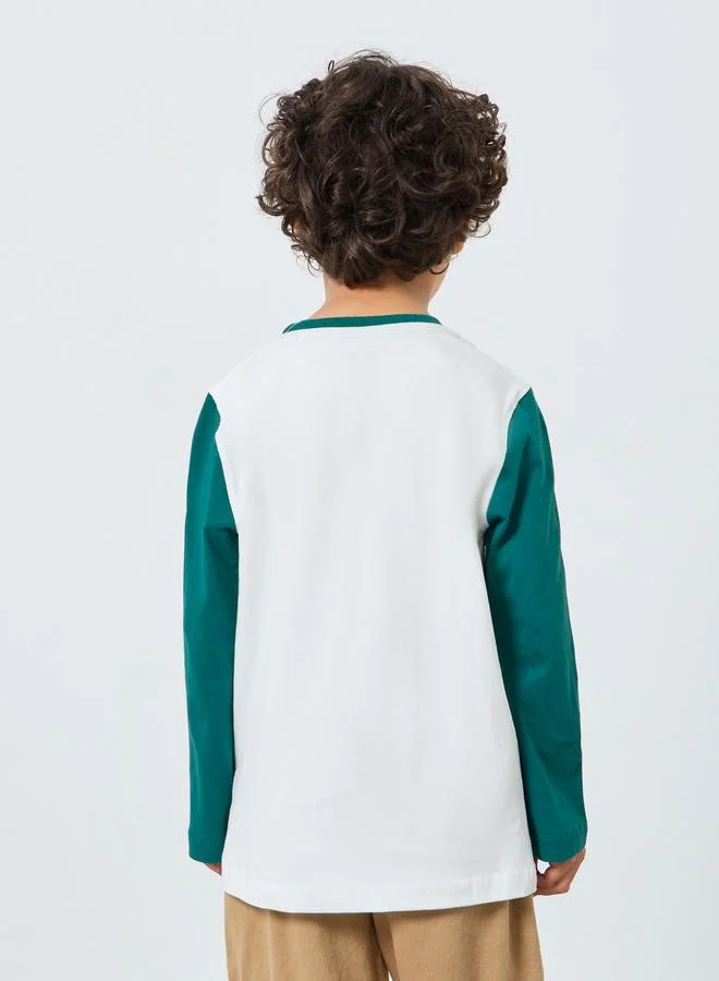 Styli Styli Boys Contrast Sleeve T-Shirt with Graphic Print