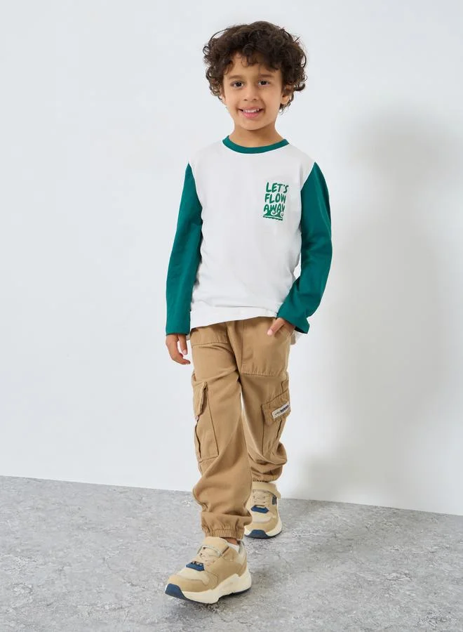 ستايلي Styli Boys Contrast Sleeve T-Shirt with Graphic Print