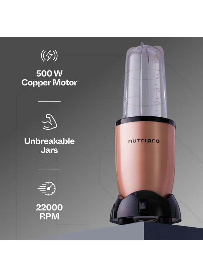 Nutripro Juicer Mixer Grinder Smoothie Maker - 500 Watts (2 Jars & 1 Blade, Gold) - 2 Year Warranty - Image 2