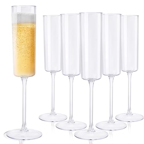 Ciaell 24 Pack Plastic Champagne Flutes  Clear 6 Oz Disposable Champagne Glasses  Square Plastic Toasting Glasses for Party Birthday Anniversary Wedding