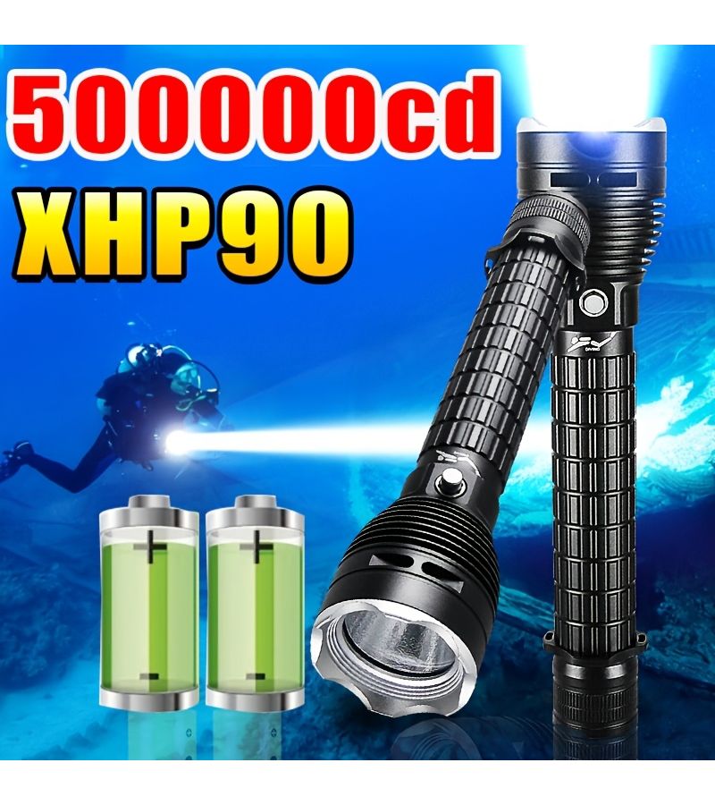 مصباح يدوي LED قابل لإعادة الشحن طراز Xhp90 يعمل ببطارية 26650، ومقاوم للماء، مناسب للاستخدام تحت الماء. - Image 1