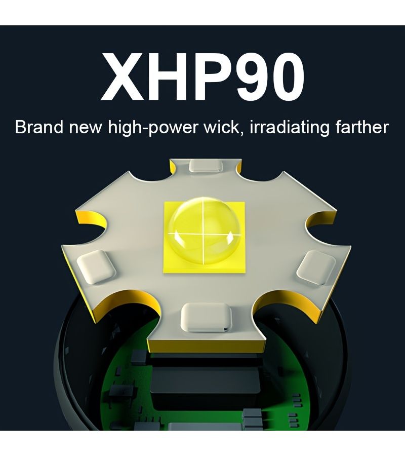 مصباح يدوي LED قابل لإعادة الشحن طراز Xhp90 يعمل ببطارية 26650، ومقاوم للماء، مناسب للاستخدام تحت الماء. - Image 5