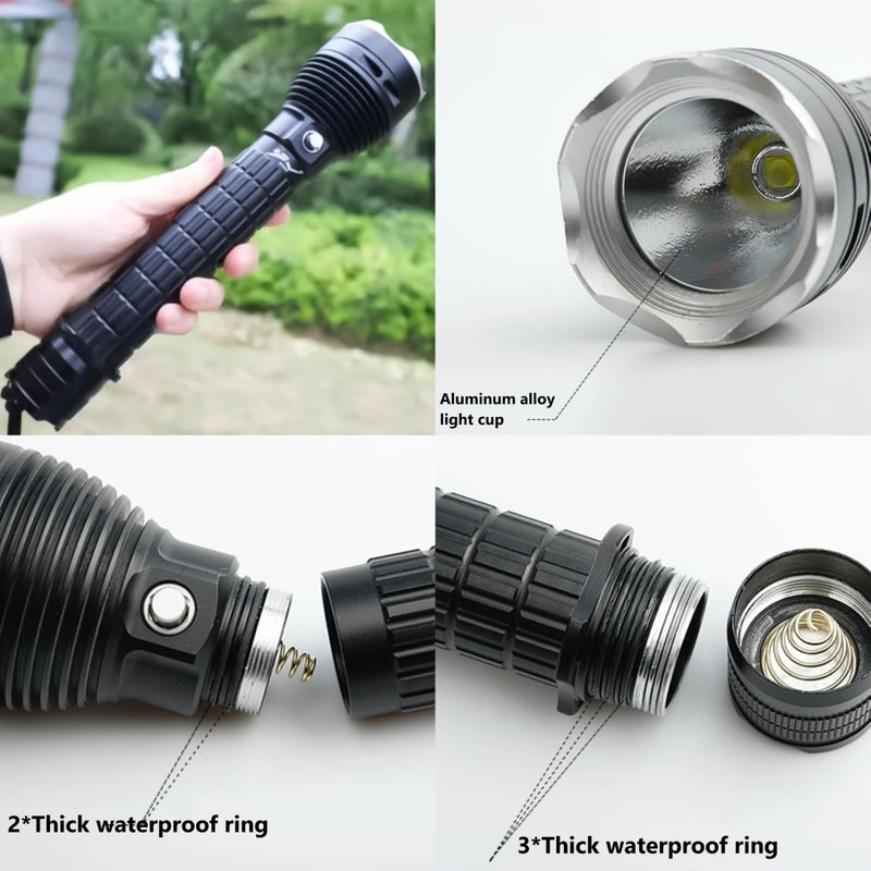 مصباح يدوي LED قابل لإعادة الشحن طراز Xhp90 يعمل ببطارية 26650، ومقاوم للماء، مناسب للاستخدام تحت الماء. - Image 4