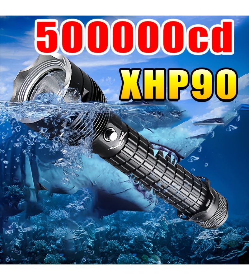 مصباح يدوي LED قابل لإعادة الشحن طراز Xhp90 يعمل ببطارية 26650، ومقاوم للماء، مناسب للاستخدام تحت الماء. - Image 3