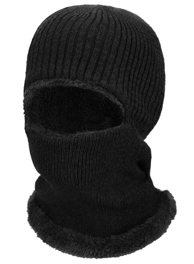 Satinior Winter Balaclava Warm Knitted Neck Warmer Windproof Beanie Hat Fleece Lined Face Covering for Outdoor Sports (Black) - Image 1
