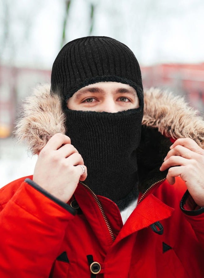Satinior Winter Balaclava Warm Knitted Neck Warmer Windproof Beanie Hat Fleece Lined Face Covering for Outdoor Sports (Black) - Image 4