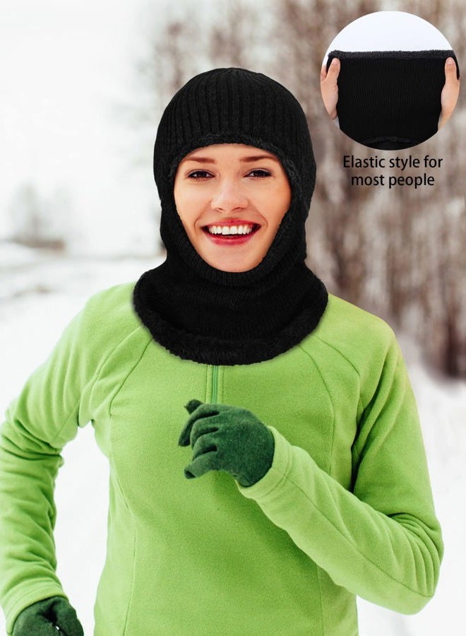 Satinior Winter Balaclava Warm Knitted Neck Warmer Windproof Beanie Hat Fleece Lined Face Covering for Outdoor Sports (Black) - Image 2