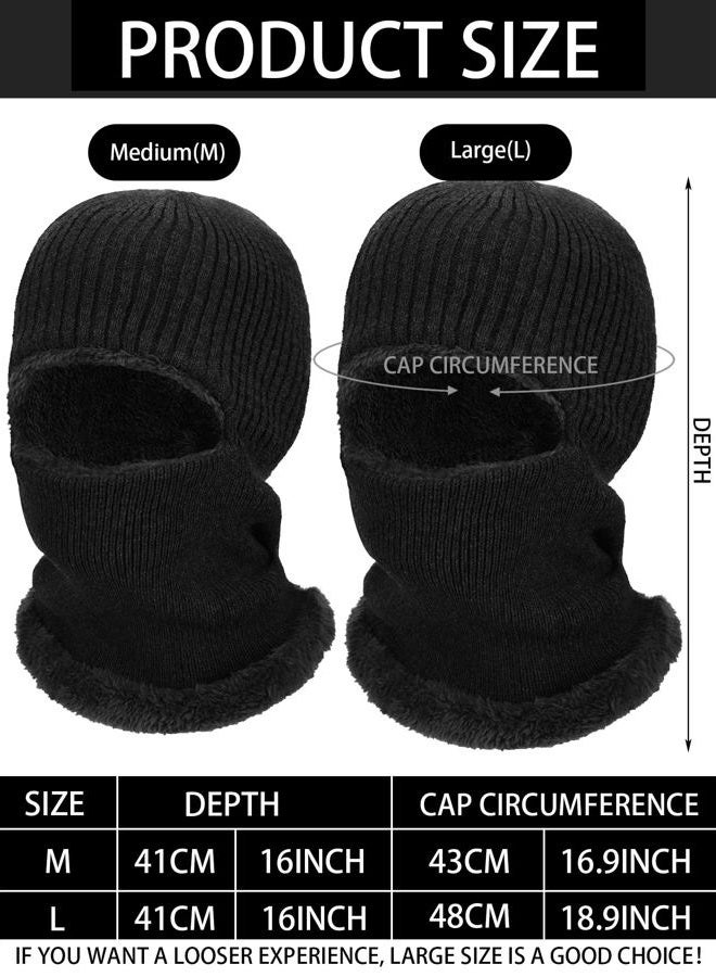 Satinior Winter Balaclava Warm Knitted Neck Warmer Windproof Beanie Hat Fleece Lined Face Covering for Outdoor Sports (Black) - Image 3