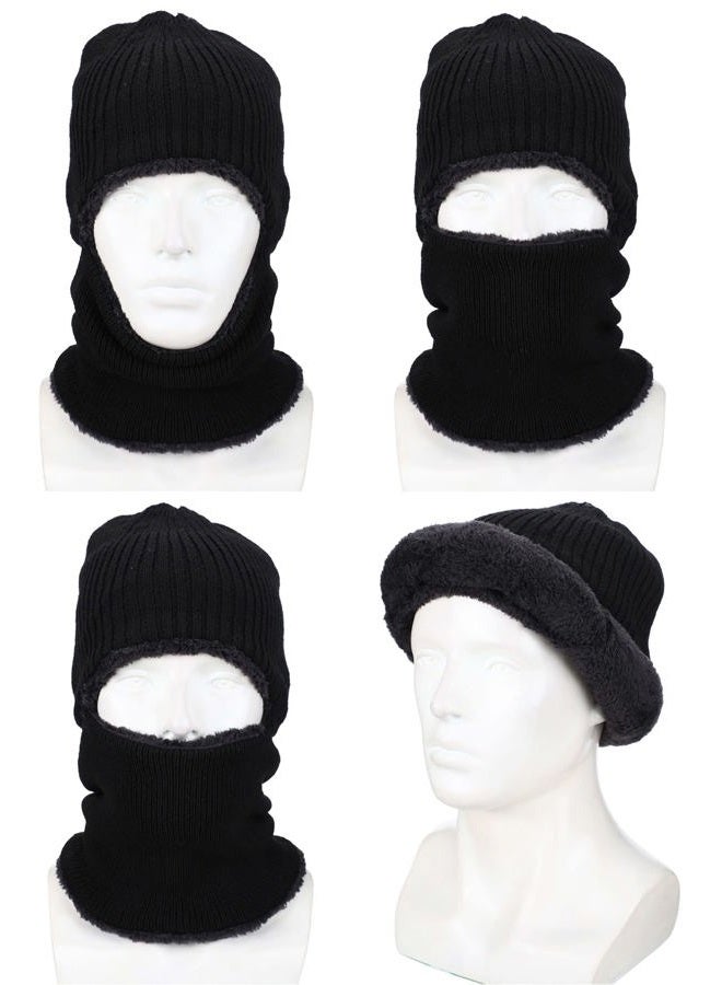 Satinior Winter Balaclava Warm Knitted Neck Warmer Windproof Beanie Hat Fleece Lined Face Covering for Outdoor Sports (Black) - Image 5