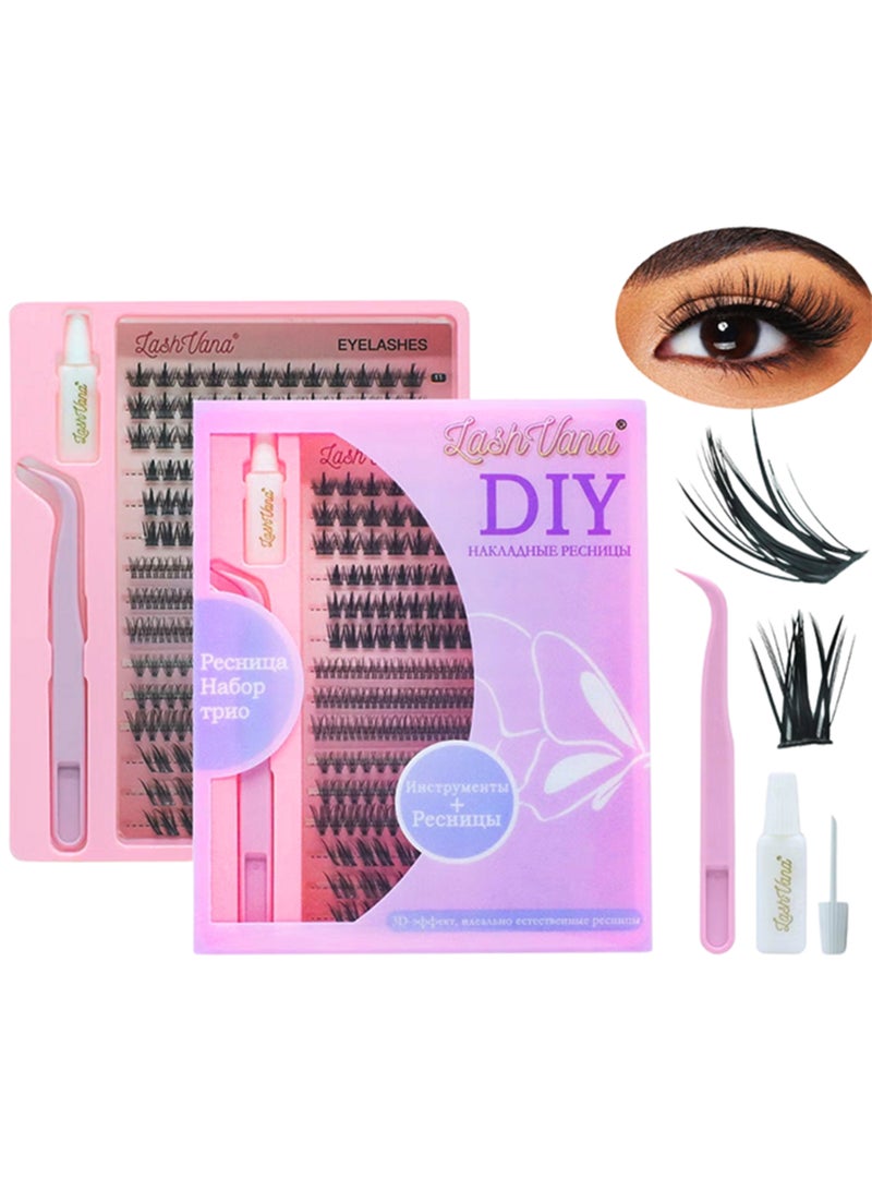 lashvana 303pcs 5 Styles DIY Lash Extension Kit Eyelash Clusters with Lash Bond and Tweezer Natural Curl Personal Eyelash Set, Easy to Apply at Home 3D Effects 9-13mm False Eyelashes - Image 1