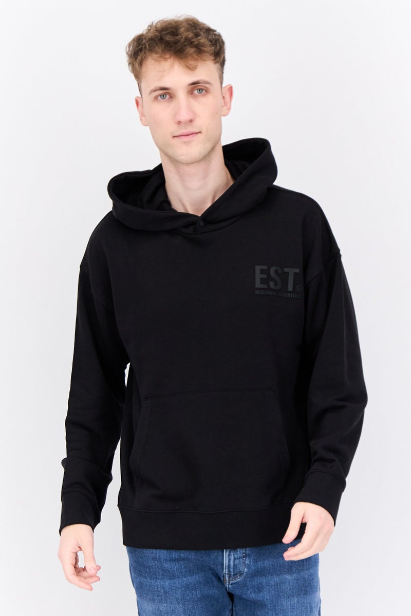 Established Redefining Essentials Men Hooded Long Sleeve Brand Logo Sweatshirt, Black - Image 1
